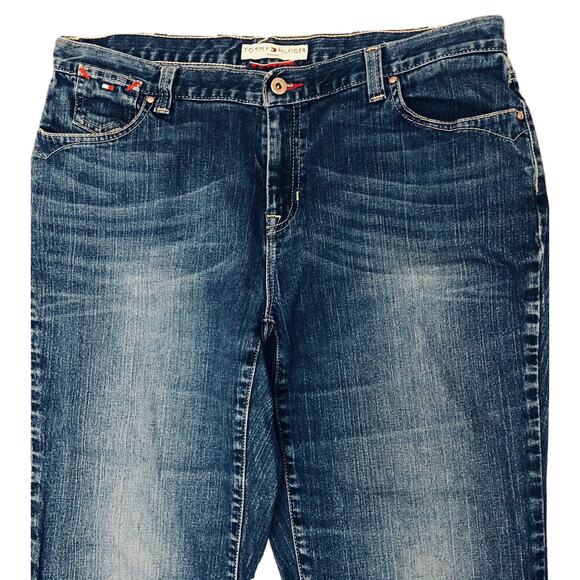 TOMMY HILFIGER Jeans Womens 36X24 Hipster Boot Whiskered Blue Stretch Cropped - Picture 7 of 16